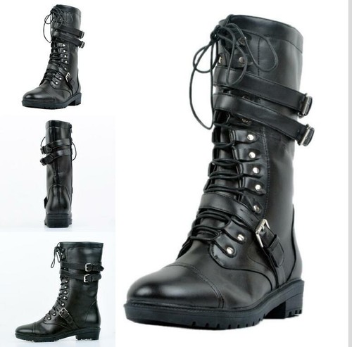 womens black lace up mid calf boots